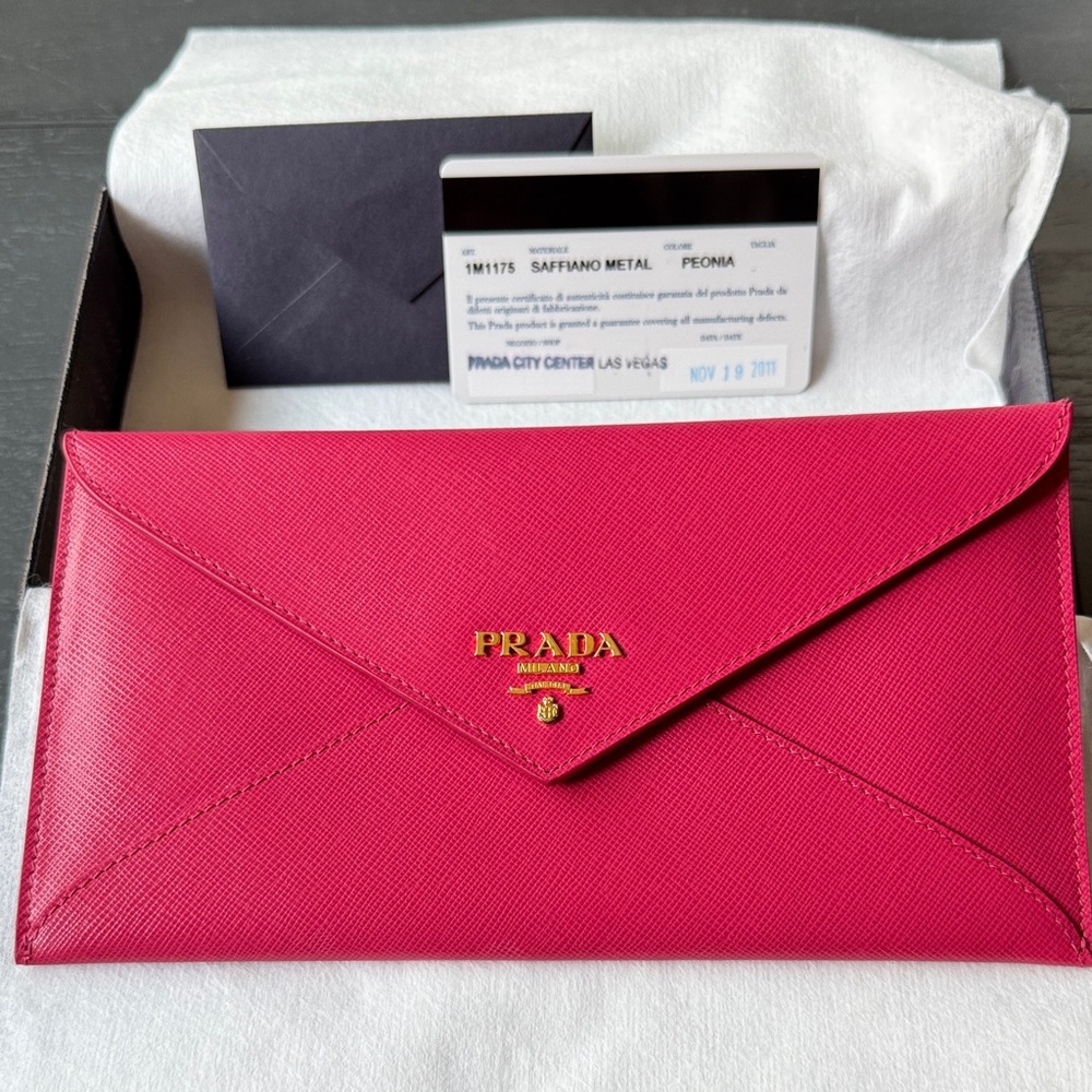 Brand new Prada Pink Envelope Clutch with box and certificate